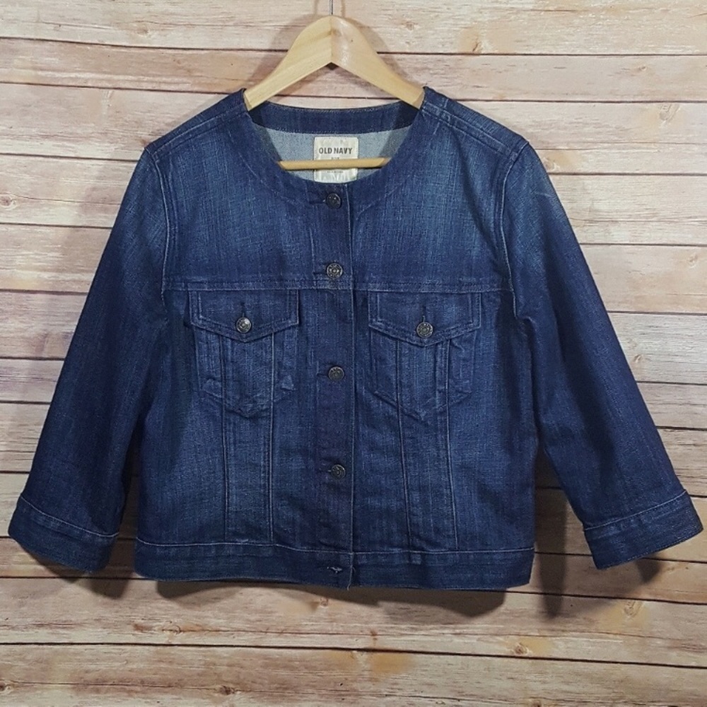 Old navy collarless denim jacket